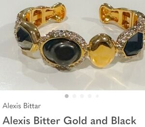 MISS HAVERSHAM MOLTEN PEBBLED HINGED CUFF !BLACK  STONES SET IN GOLD!!! NWOT!